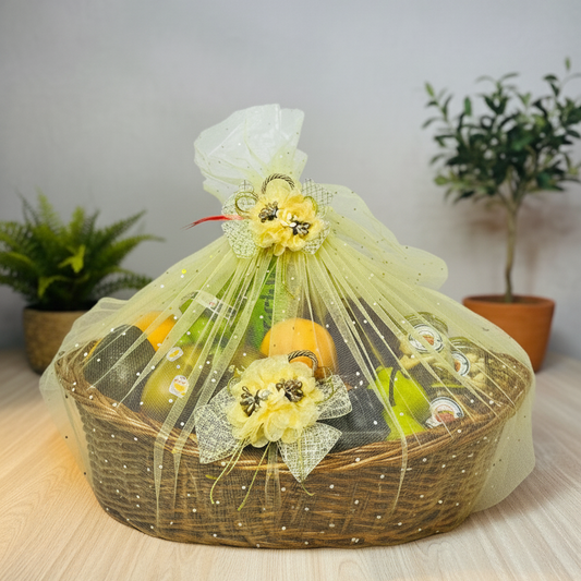 The Luxe Harvest Boat – Premium Fresh & Dry Fruit Gift Basket